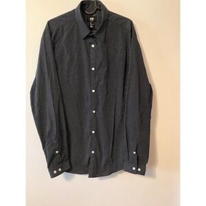 Mens Shirt Slim Fit Easy Iron H & M Black Polka Dot Size L Long Sleeve